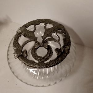 Vintage Rawcliffe Ribb Glass Potpourri Jar with Pewter Lid